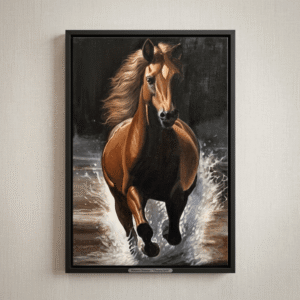 Hand-painted brown charging horse acrylic painting on canvas 20x30 inches for living room decor