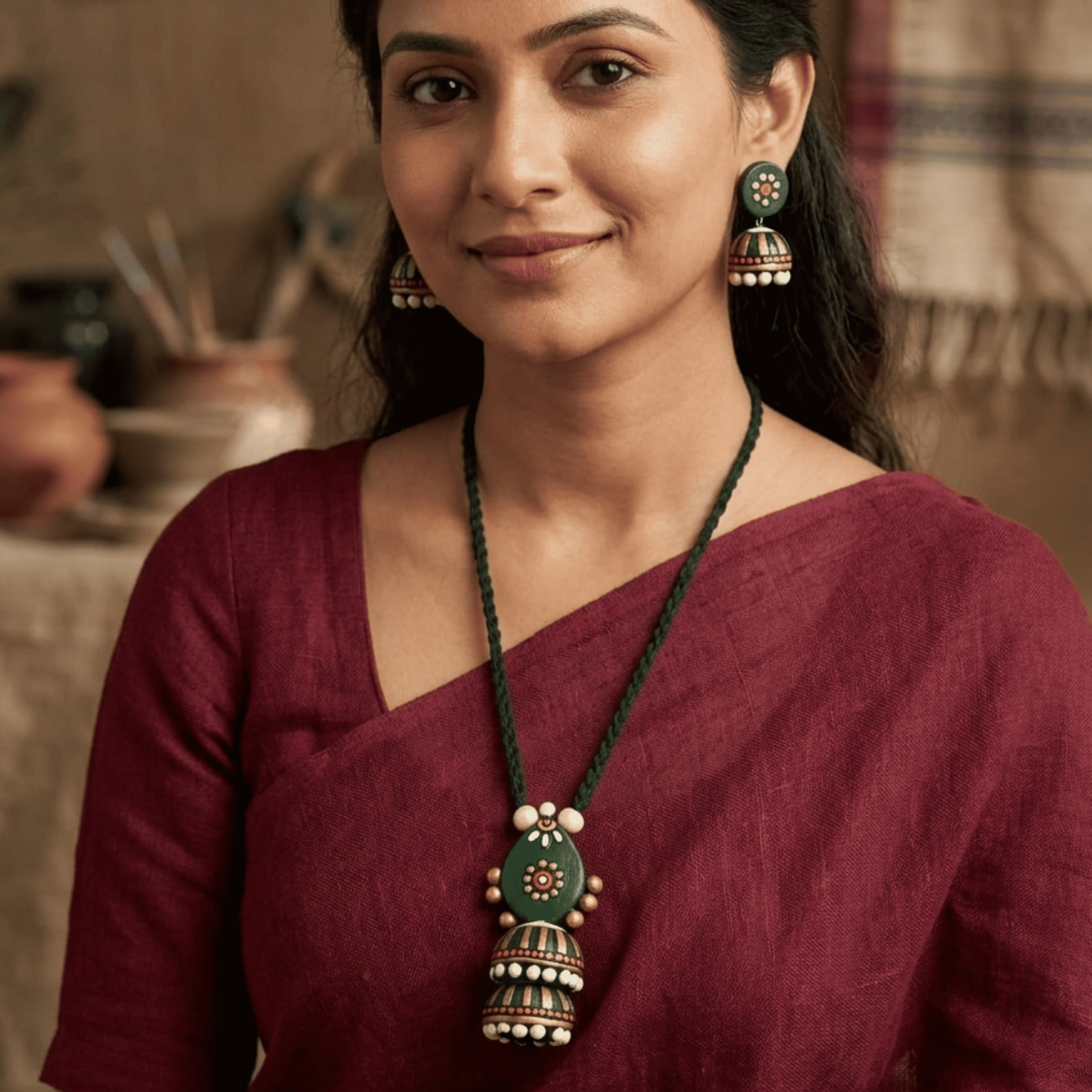 Terracotta Jhumka Pendant & Earring Set