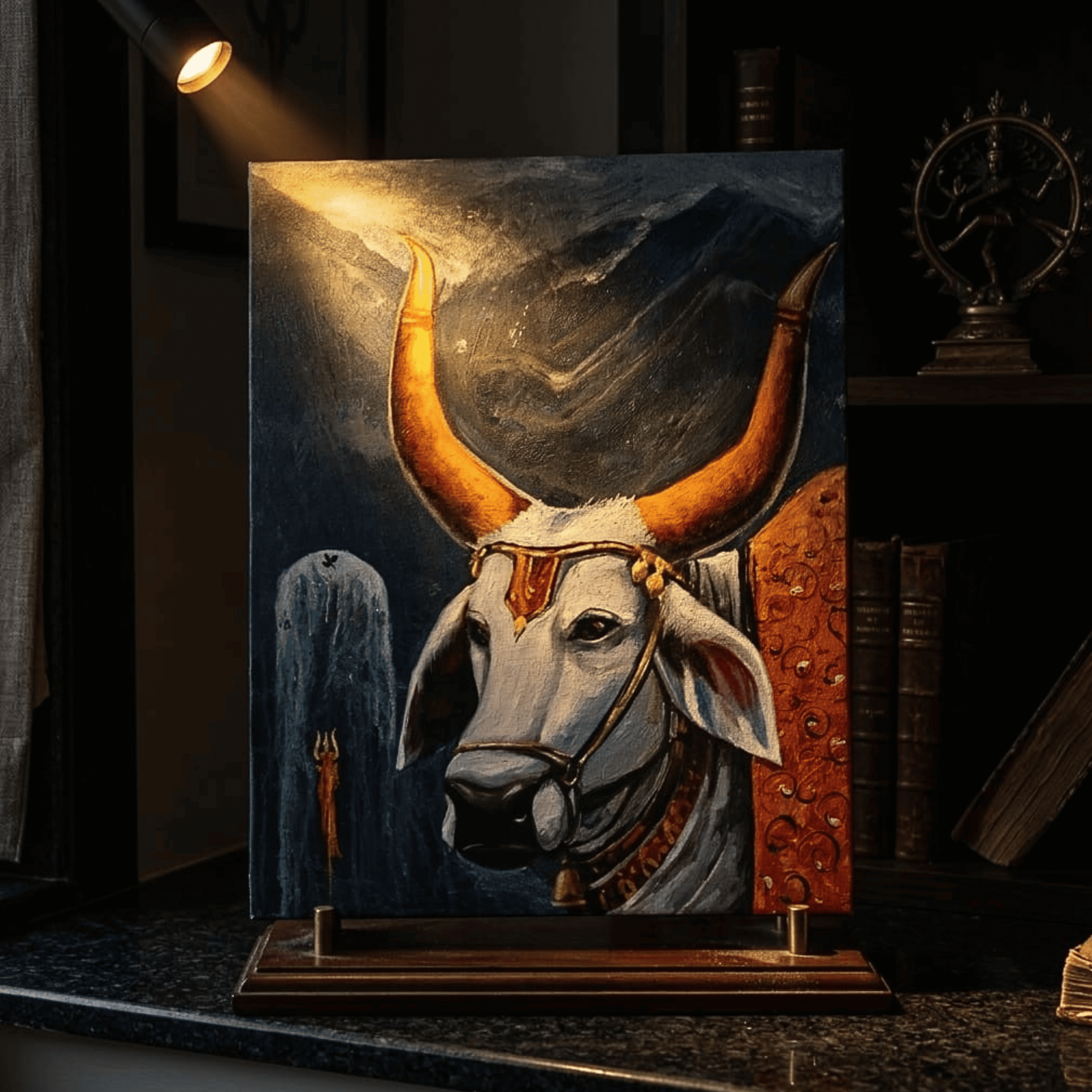 The Eternal Devotee" – Premium Hand-Painted Nandi Canvas Art, Acrylic on Canvas (30" x 24")