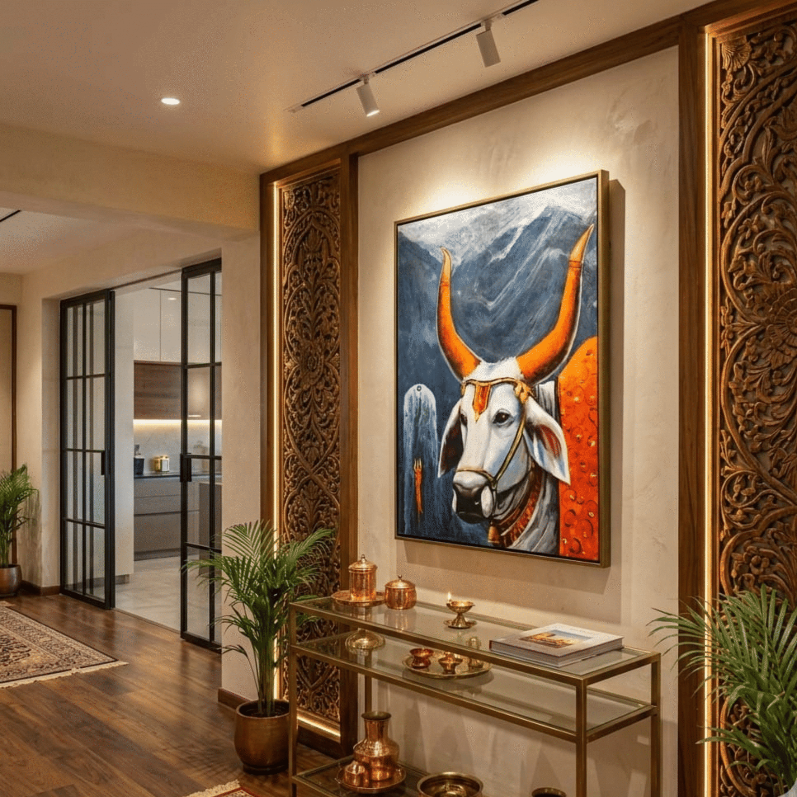 The Eternal Devotee" – Premium Hand-Painted Nandi Canvas Art, Acrylic on Canvas (30" x 24")