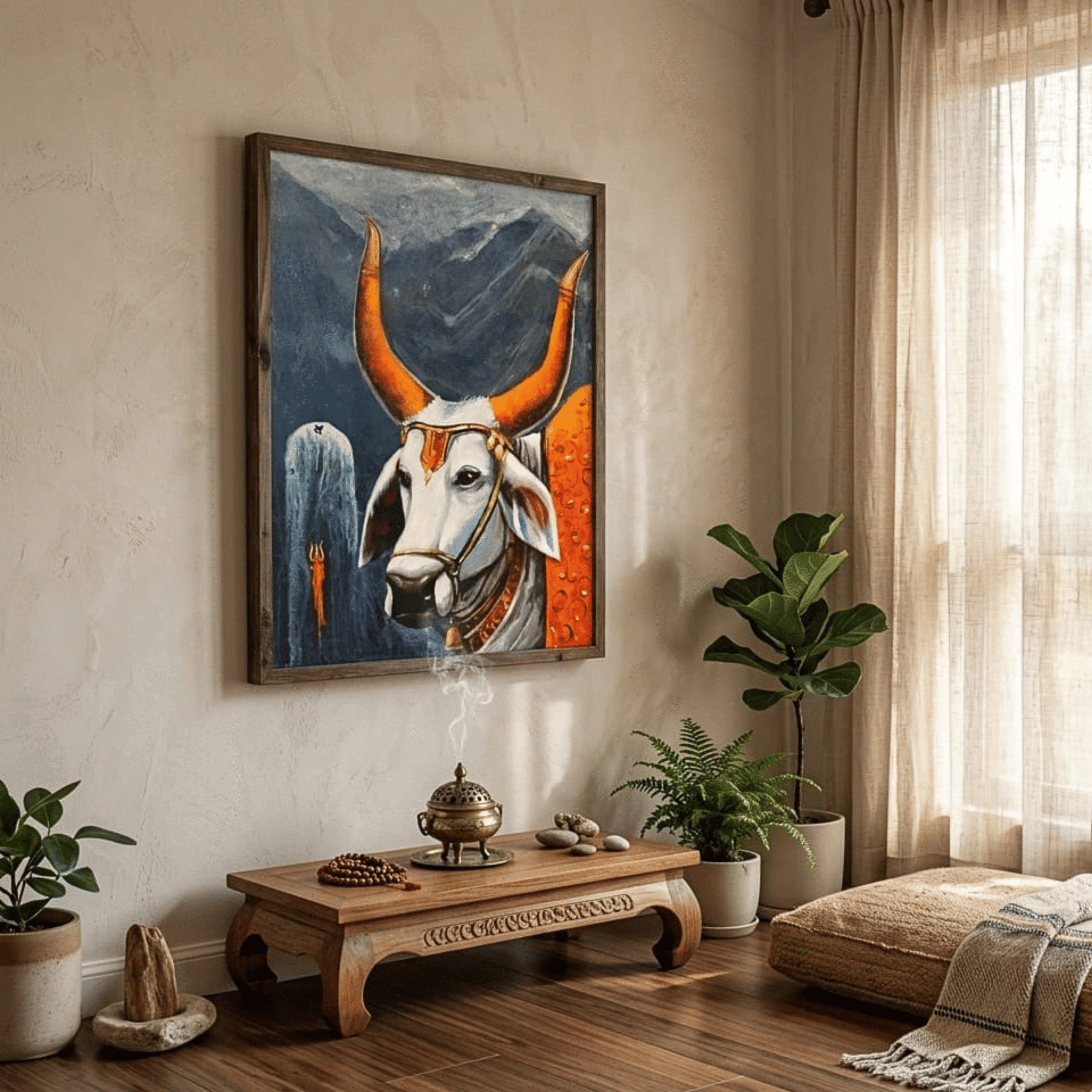 The Eternal Devotee" – Premium Hand-Painted Nandi Canvas Art, Acrylic on Canvas (30" x 24")