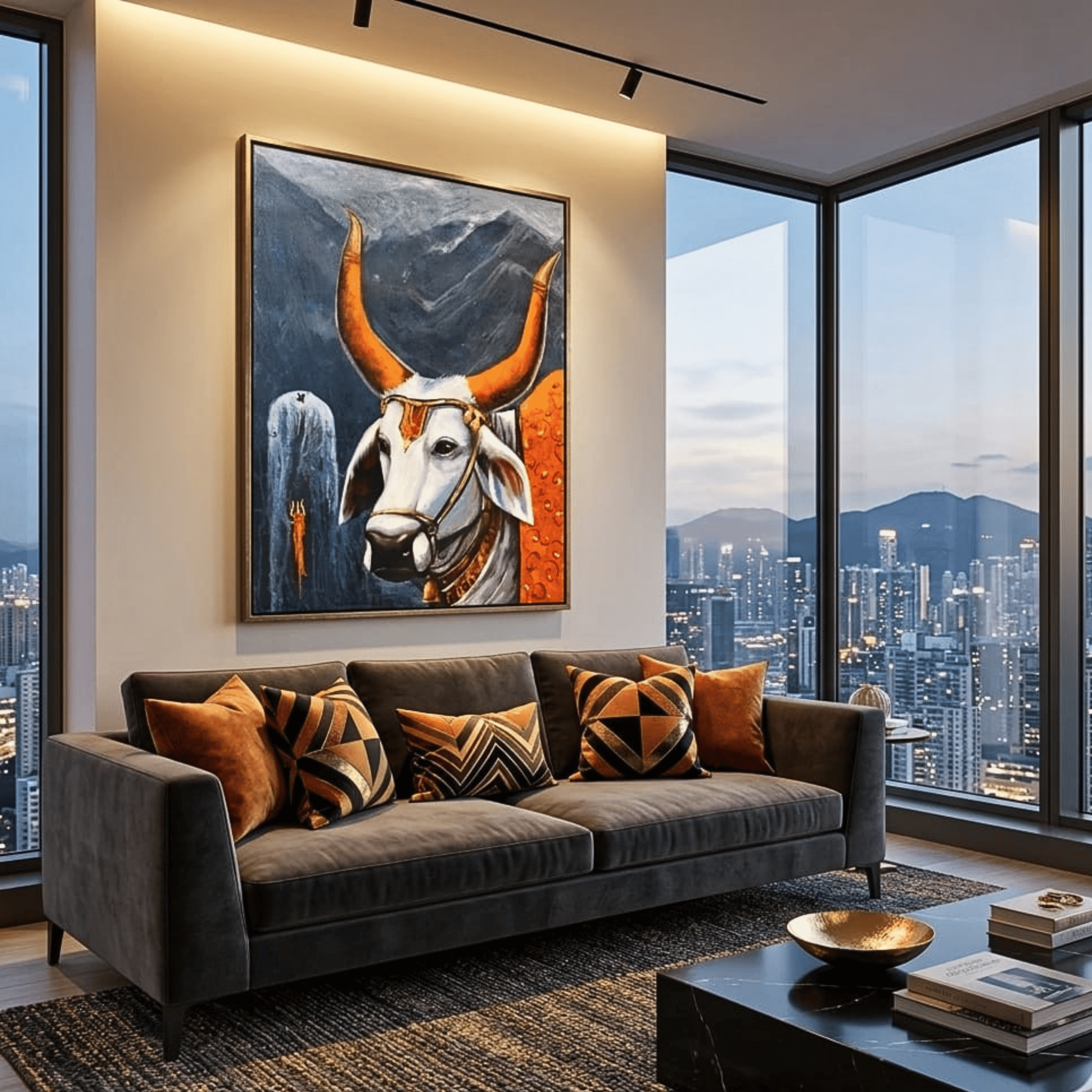 The Eternal Devotee" – Premium Hand-Painted Nandi Canvas Art, Acrylic on Canvas (30" x 24")