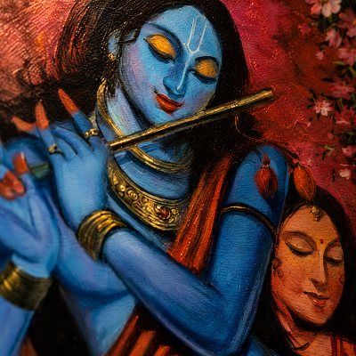 Eternal Love Radha Krishna Textured Painting – 24x30 Inch Handcrafted Devotional Canvas Wall Décor with Minimalist Black Frame